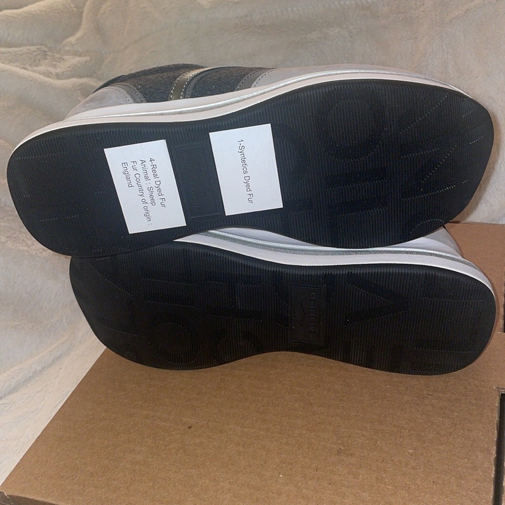 NWT VOILE BLANCHE MELANY FUR. Leather And Fabric Sneakers in Grey-Charcoal Grey - Picture 15 of 15